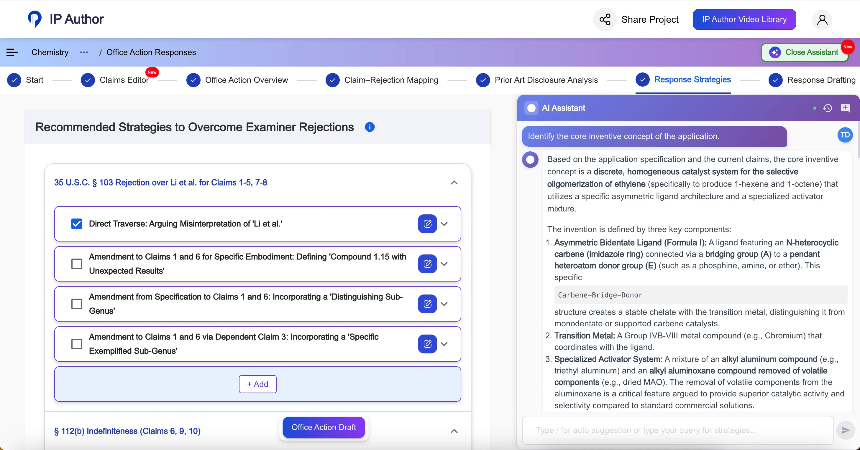IP Author AI chatbot answering patent prosecution questions