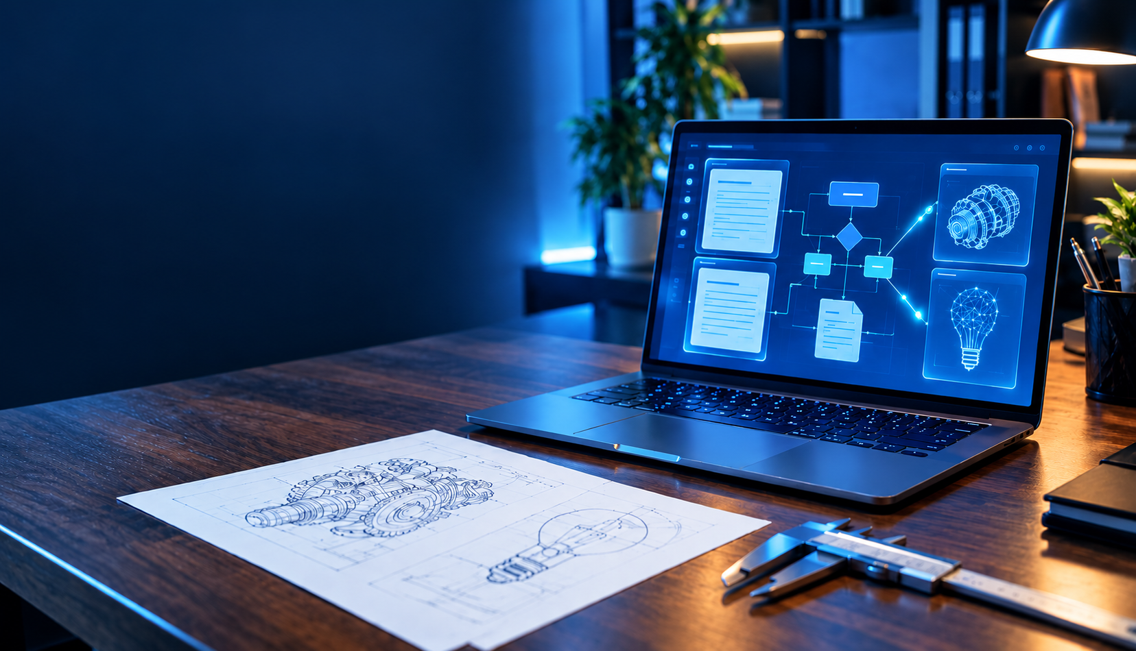 Cinematic Blue Engineering Workspace