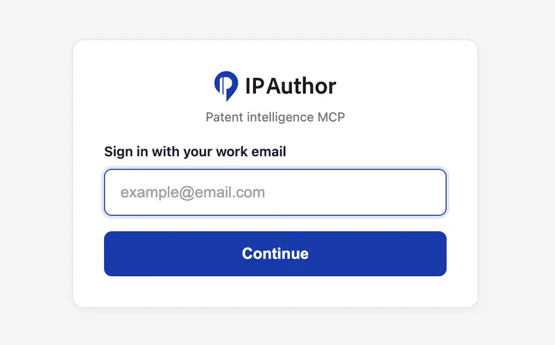 IP Author sign-in screen asking for a work email